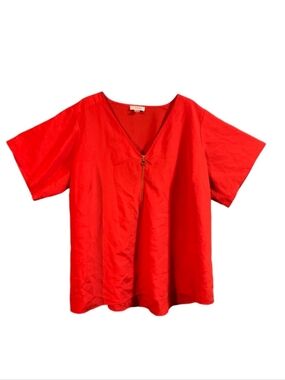 Calvin Klein Red V-Neck Zip Short Sleeve Tunic Top